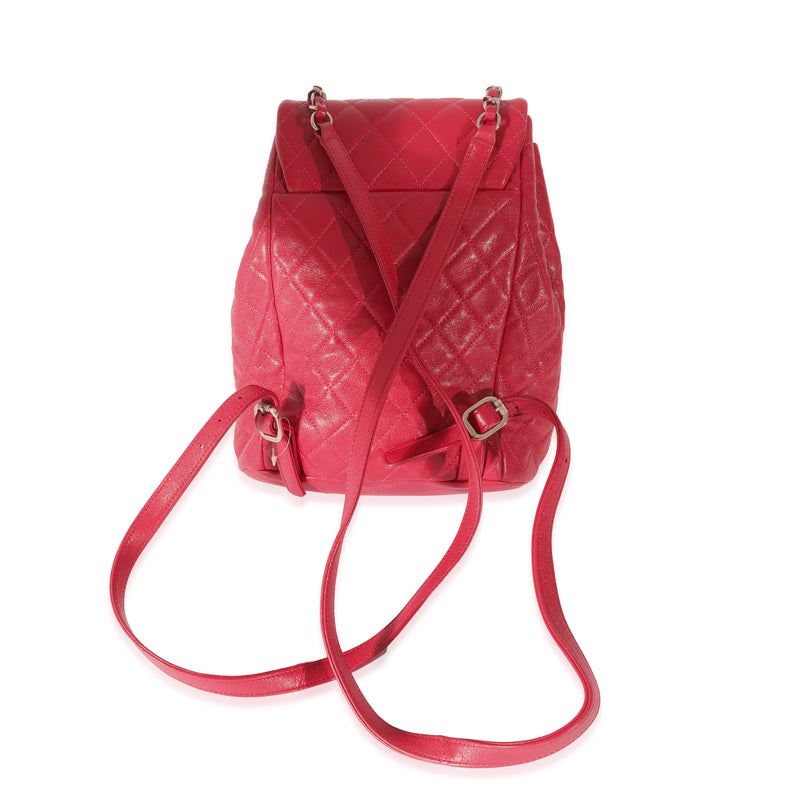 Chanel Red Quilted Calfskin Medium Covered Cc Drawstring Backpack Pink Leather Handbag