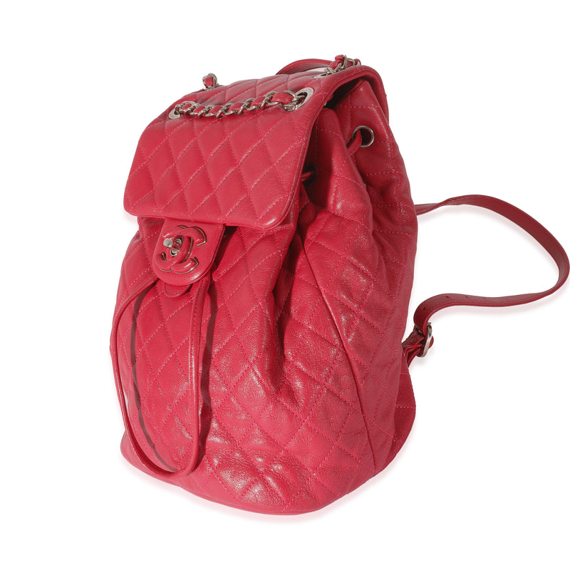 Chanel Red Quilted Calfskin Medium Covered Cc Drawstring Backpack Pink Leather Handbag