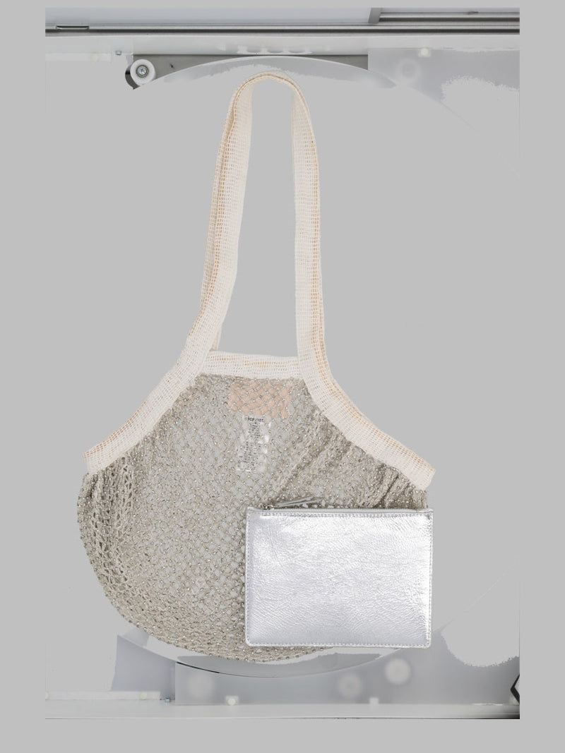 Circus Hotel Mesh Cotton Shoulder Bag — Silver / Plastic Glass