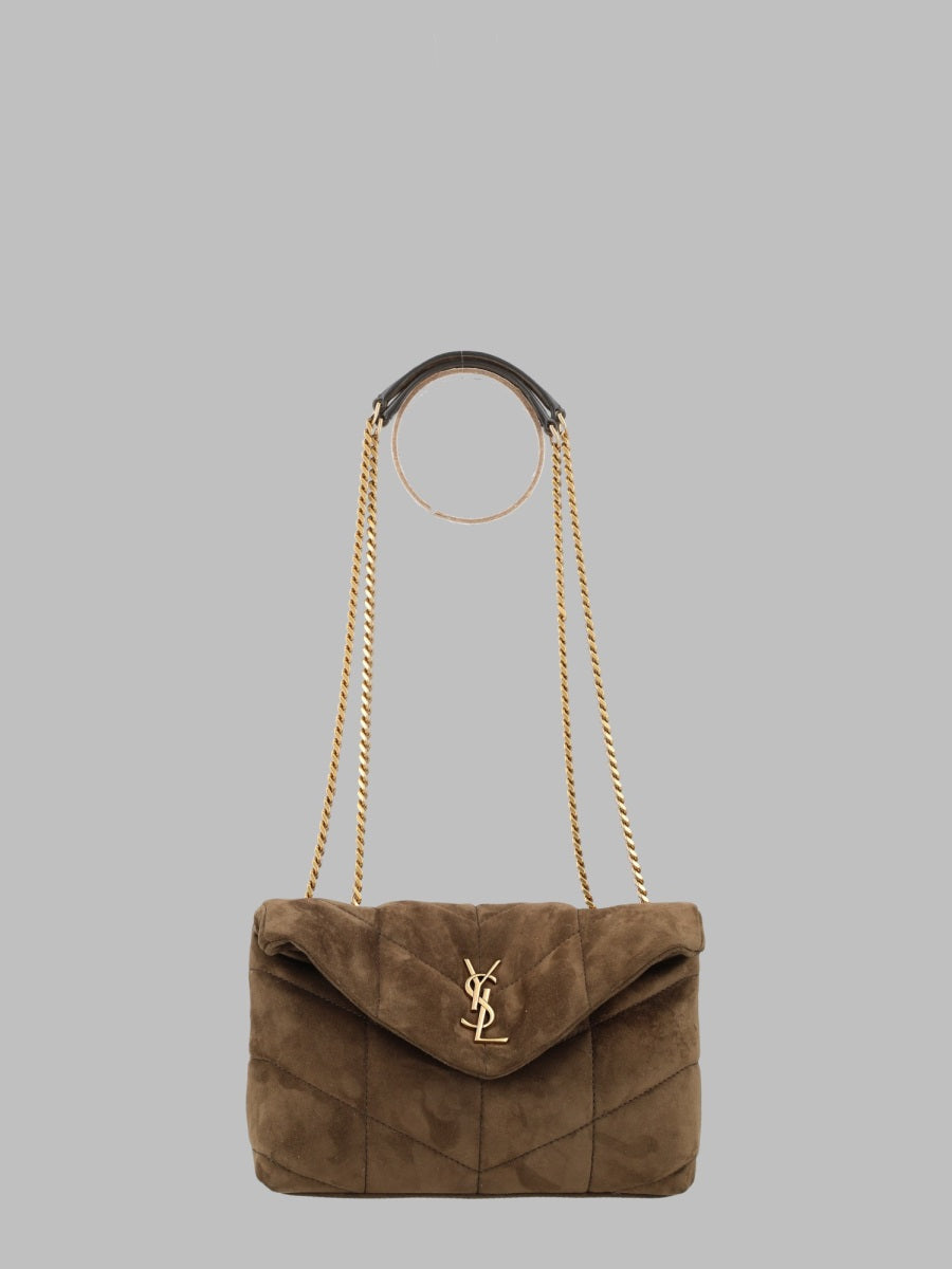 Saint Laurent Puffer Toy Shoulder Bag — Brown Calf Leather