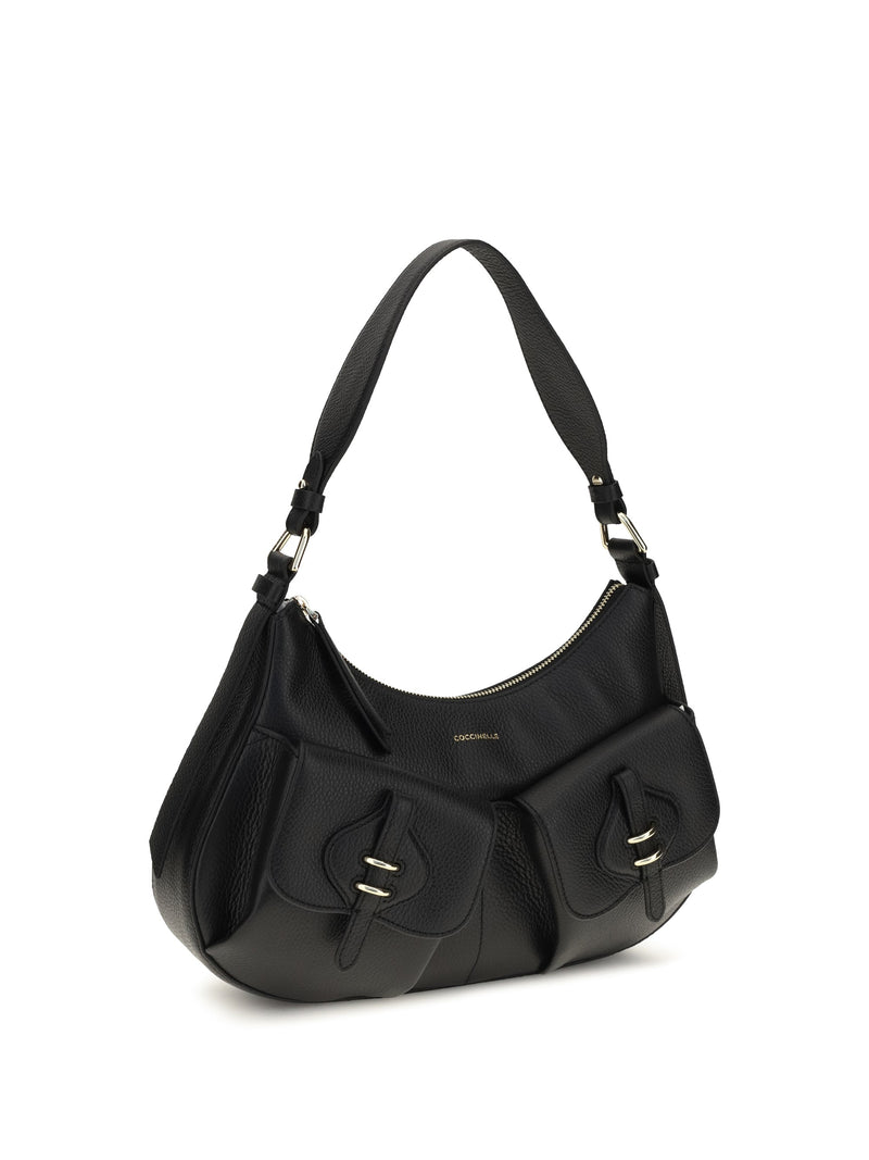 Coccinelle Boheme Shoulder Bag — Black Calf Leather Bos Taurus