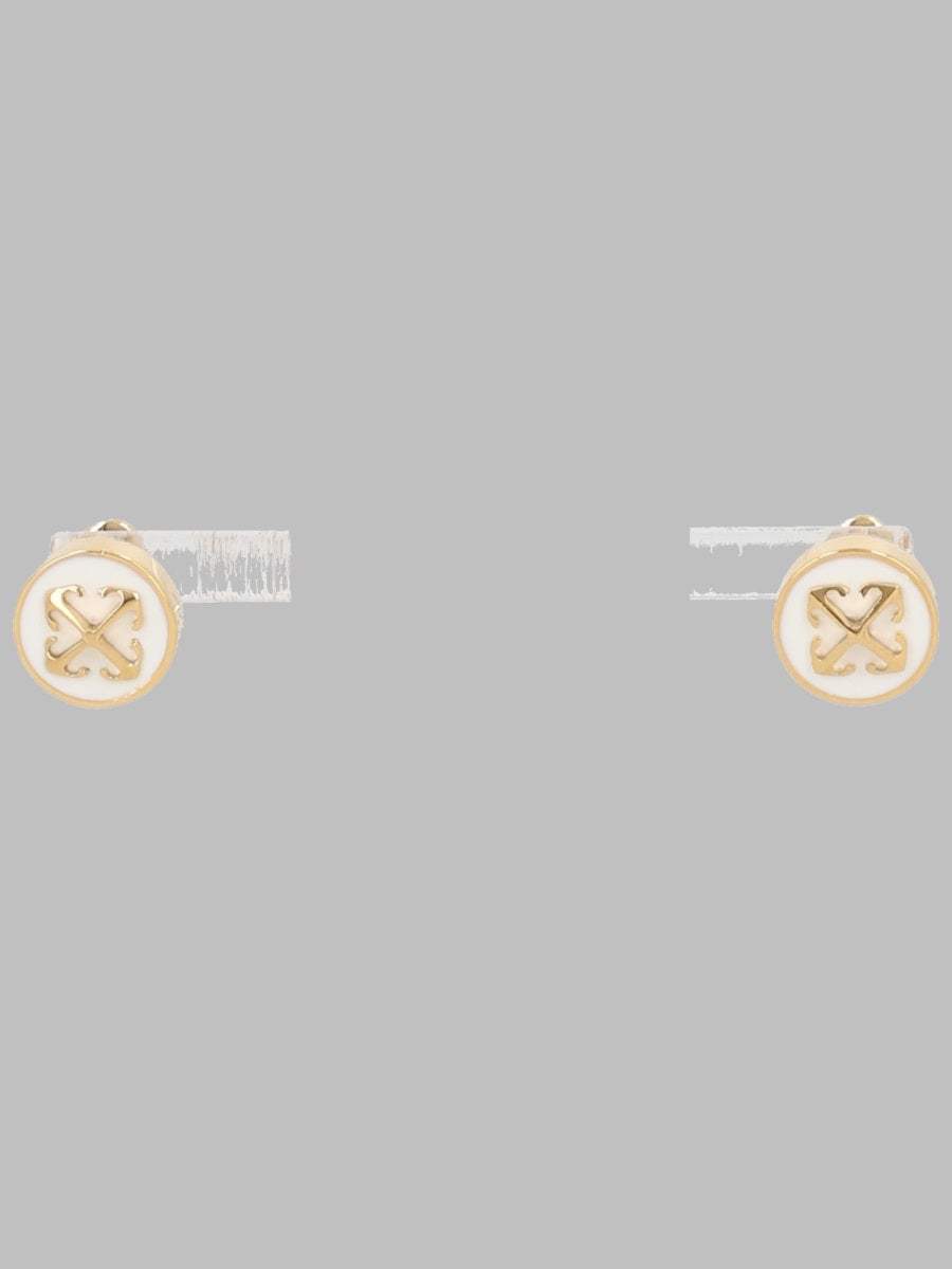 Off-White Round Arrow Earrings — Gold Brass