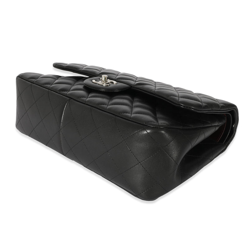 Chanel Black Quilted Lambskin Jumbo Classic Double Flap Bag Leather Handbag