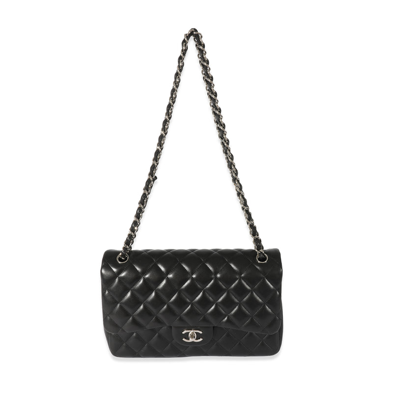 Chanel Black Quilted Lambskin Jumbo Classic Double Flap Bag Leather Handbag