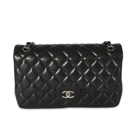 Chanel Black Quilted Lambskin Jumbo Classic Double Flap Bag Leather Handbag