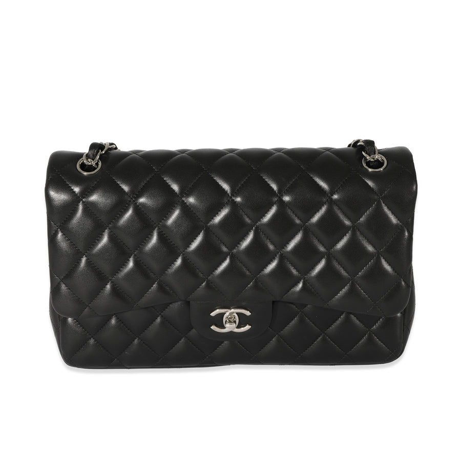 Chanel Black Quilted Lambskin Jumbo Classic Double Flap Bag Leather Handbag