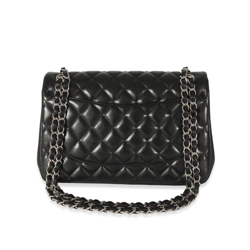 Chanel Black Quilted Lambskin Jumbo Classic Double Flap Bag Leather Handbag