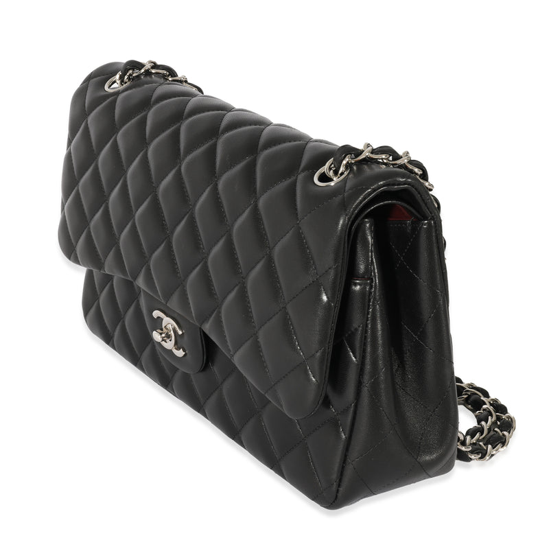 Chanel Black Quilted Lambskin Jumbo Classic Double Flap Bag Leather Handbag