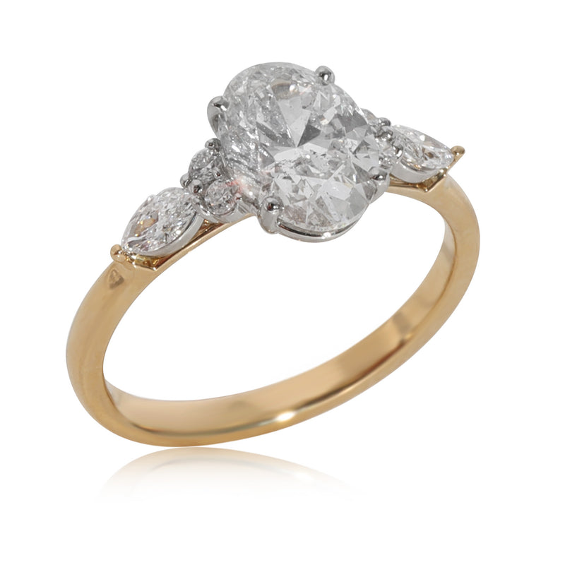 Oval 1.70 Diamond Engagement Ring 18k Gold-Platinum Gia G Si2 1-3 Ctw Sides