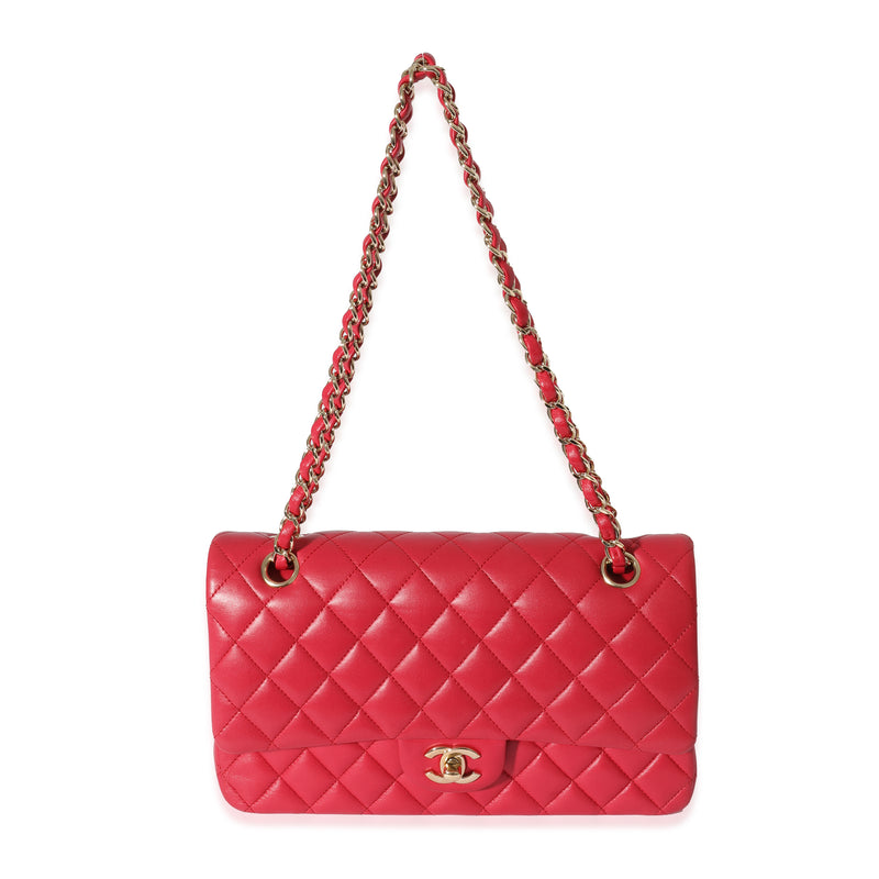 Chanel Dark Pink Quilted Lambskin Medium Classic Double Flap Bag Leather Handbag