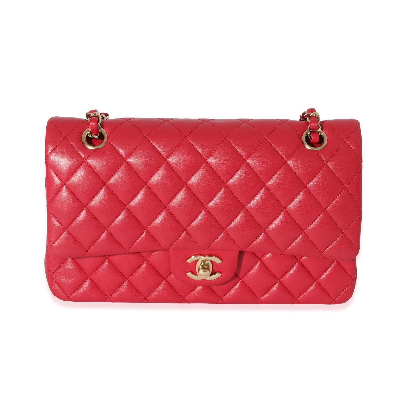 Chanel Dark Pink Quilted Lambskin Medium Classic Double Flap Bag Leather Handbag