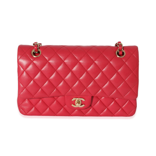 Chanel Dark Pink Quilted Lambskin Medium Classic Double Flap Bag Leather Handbag