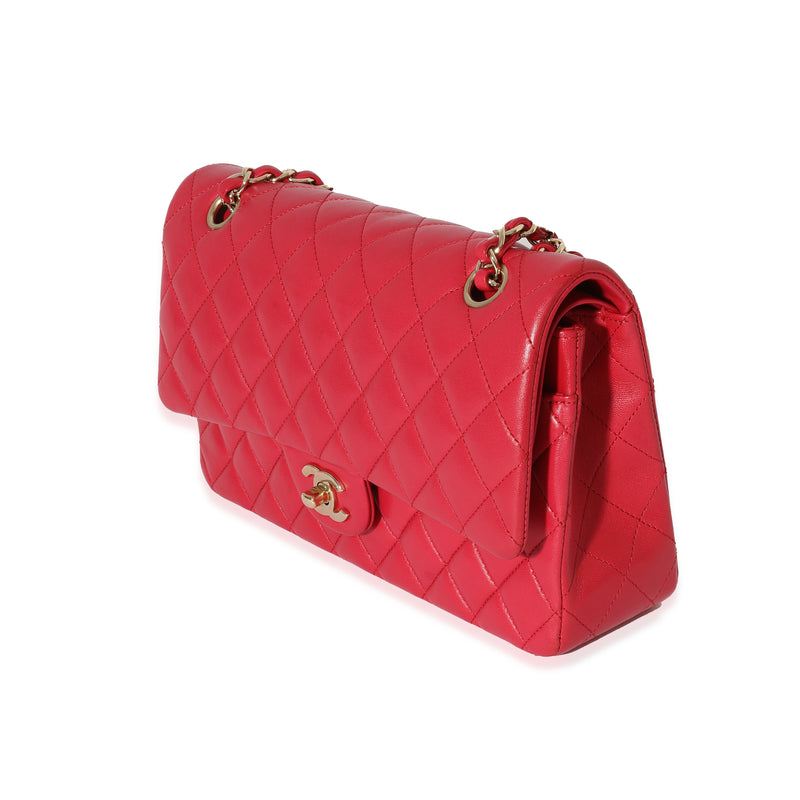 Chanel Dark Pink Quilted Lambskin Medium Classic Double Flap Bag Leather Handbag