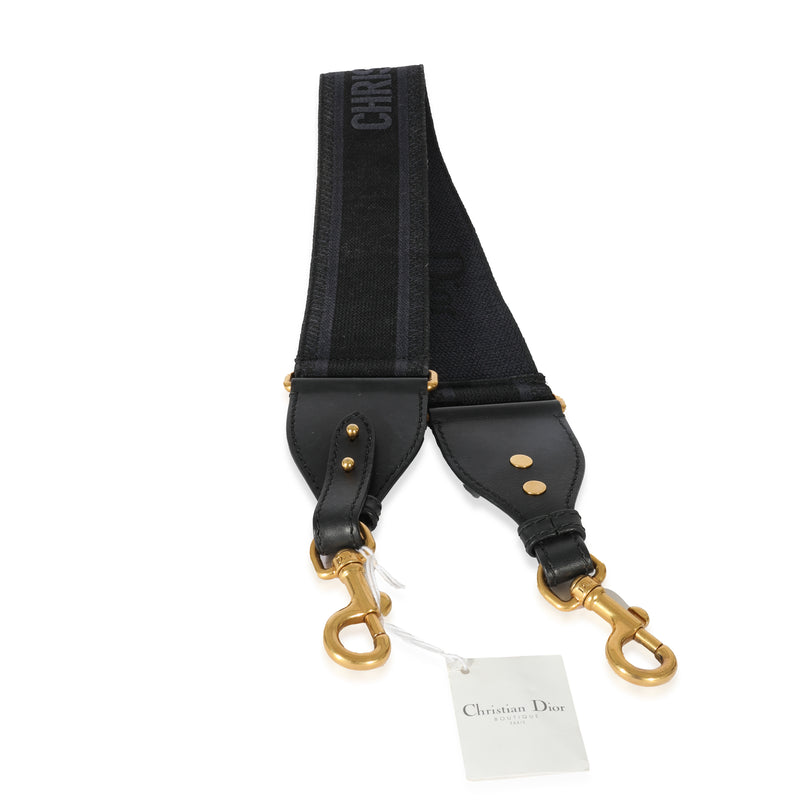 Christian Dior Navy Canvas Logo Embroidered Strap Black; Blue Bag