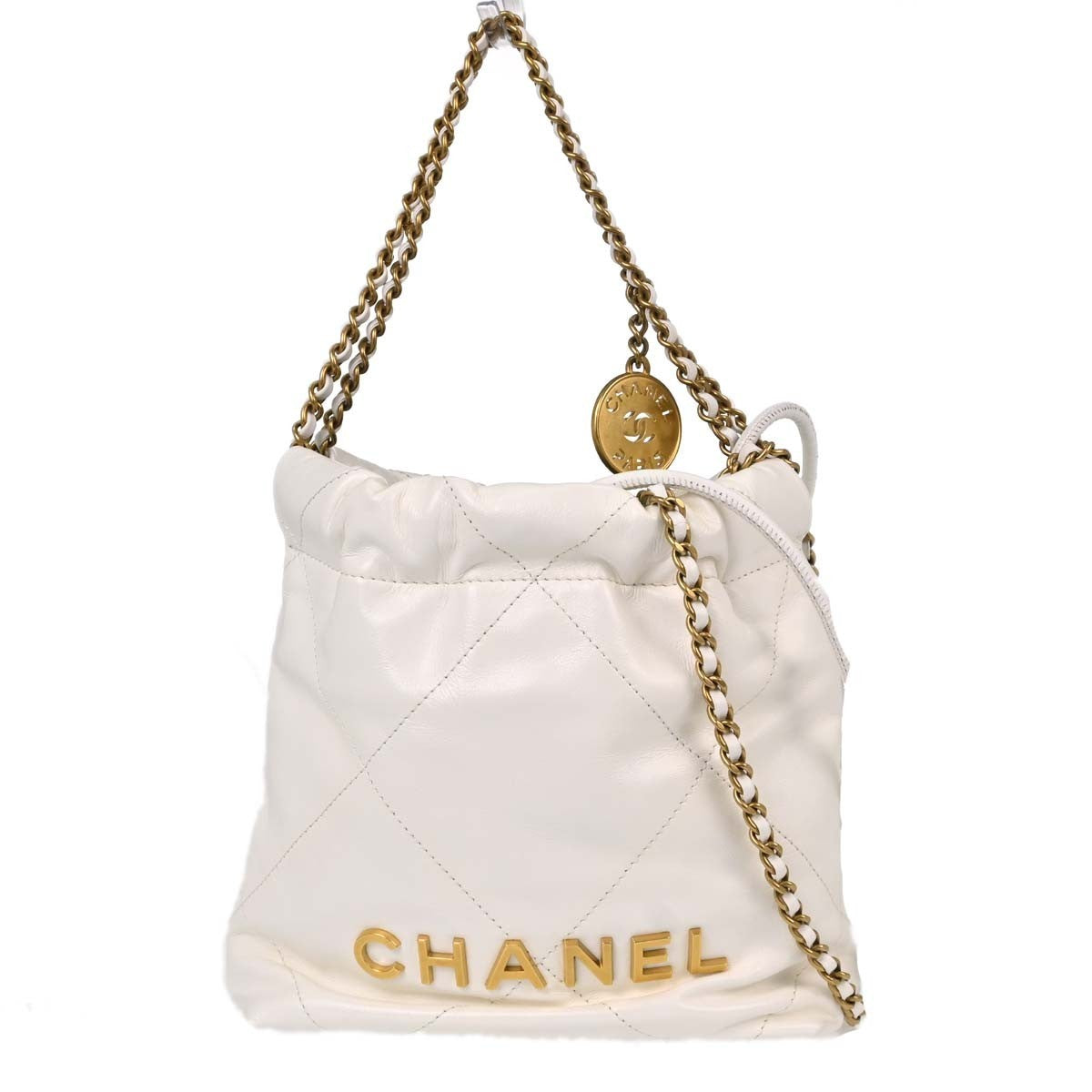 Chanel 22 Chain Hobo Quilted Calfskin White Leather