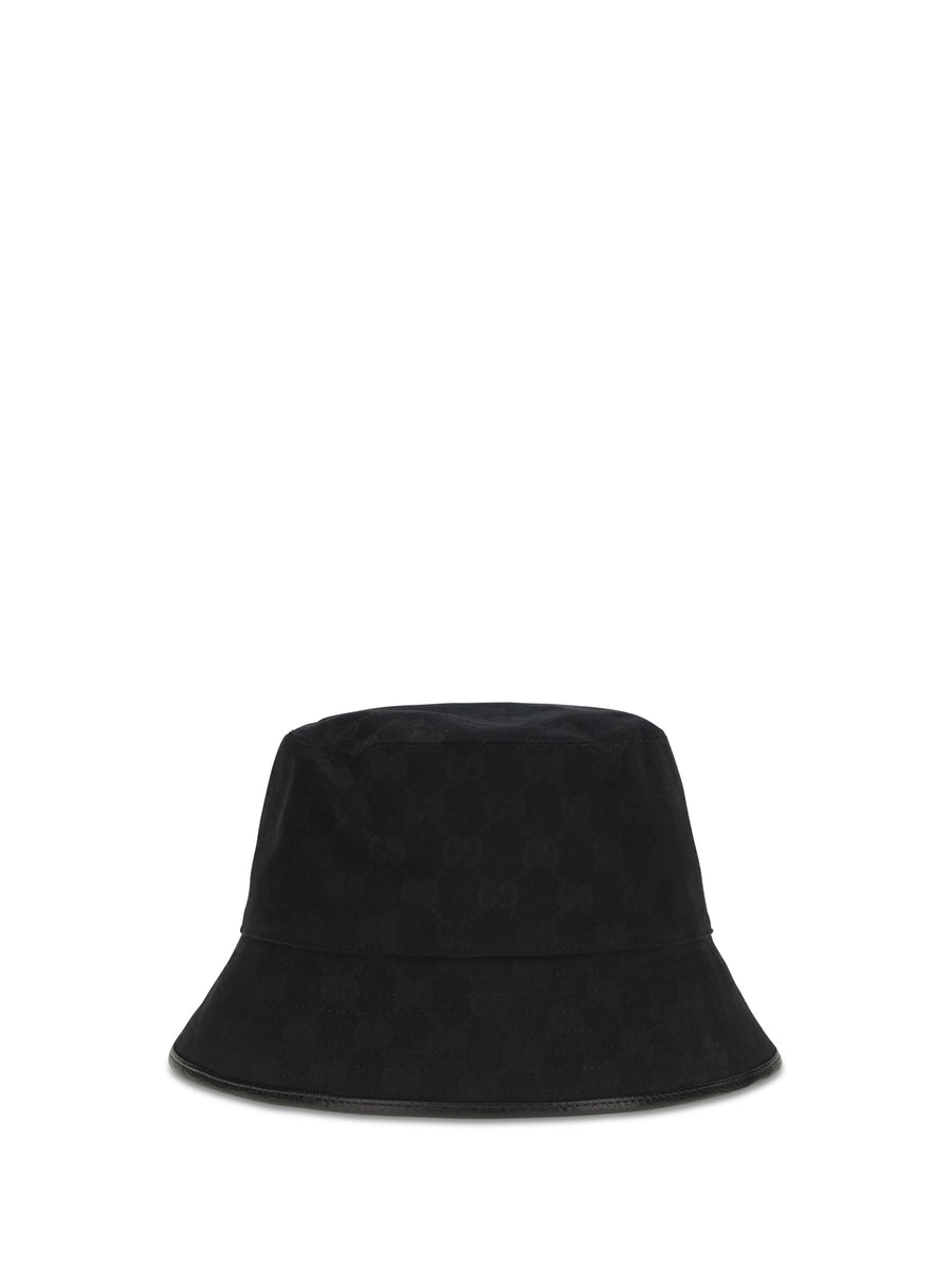 Gucci 8757404hbjs Gg Canvas Bucket Hat — Black Polyester
