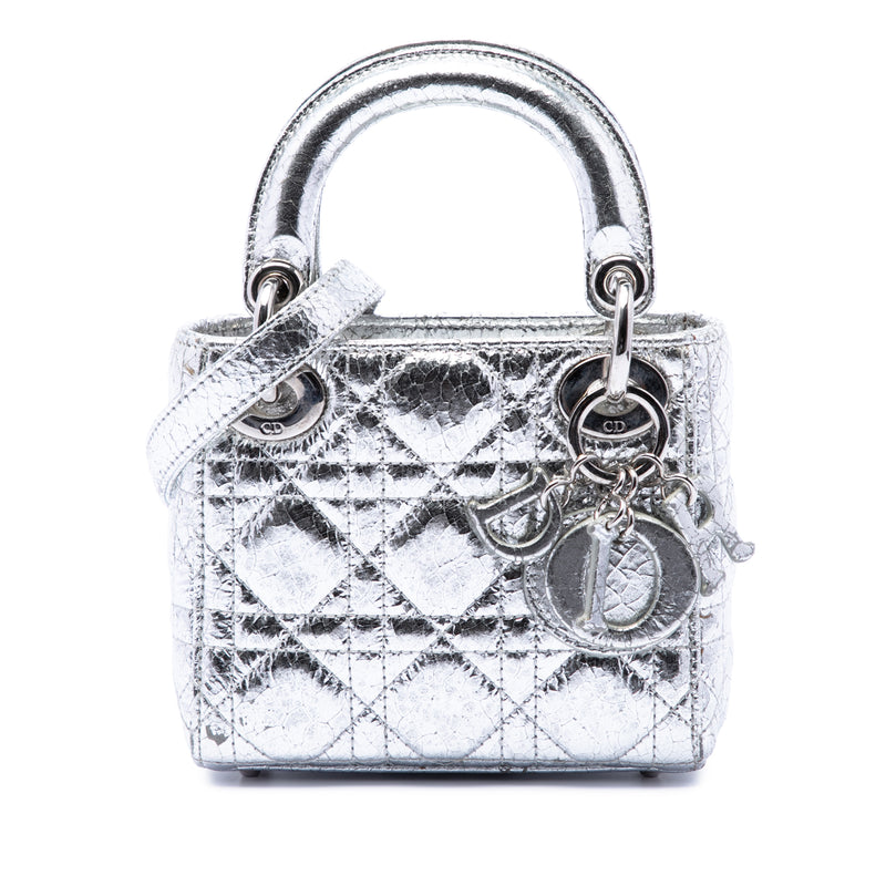 Micro Metallic Crinkled Calfskin Cannage Lady Dior