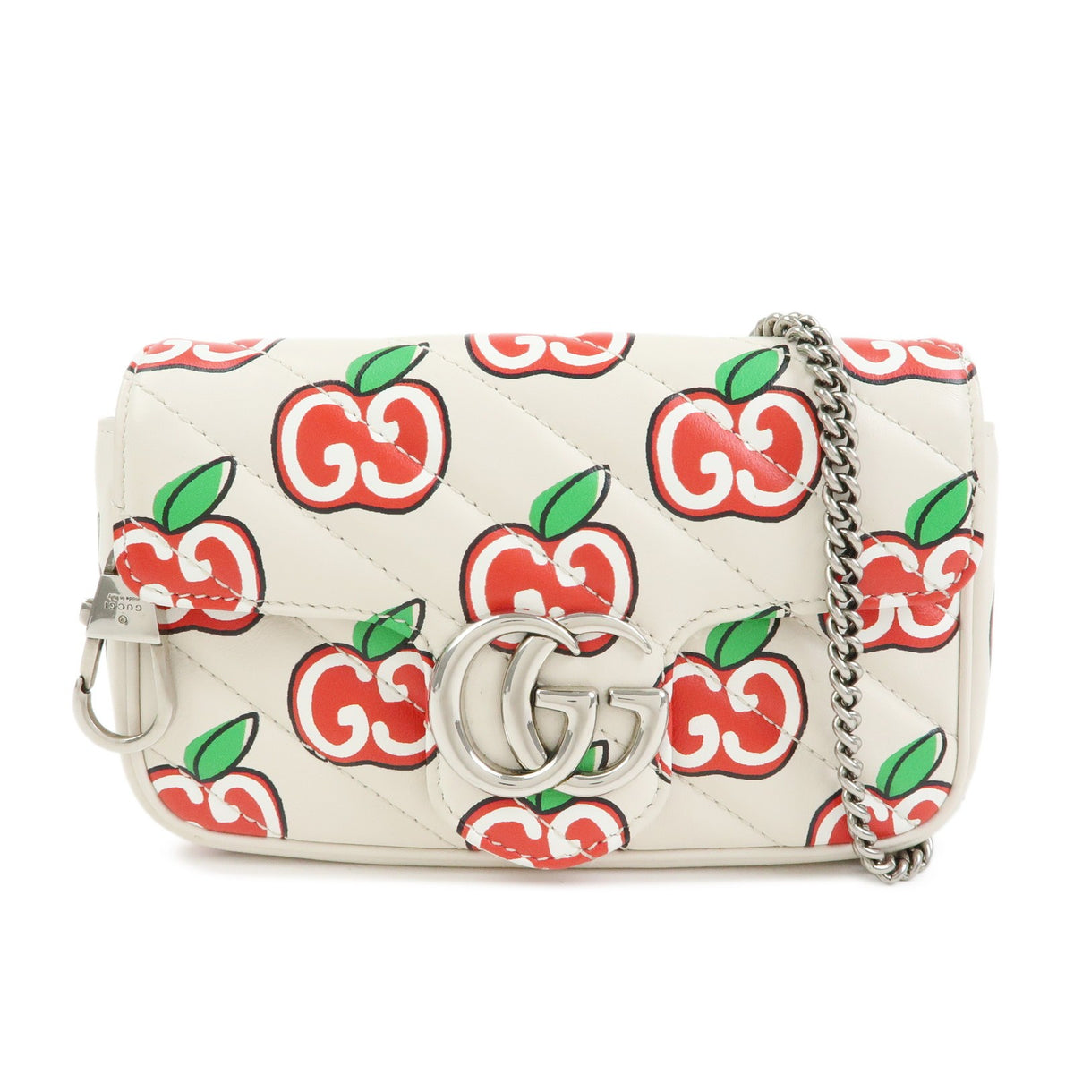 Gucci Gg Marmont Flap Printed Diagonal Quilted Leather White Bag