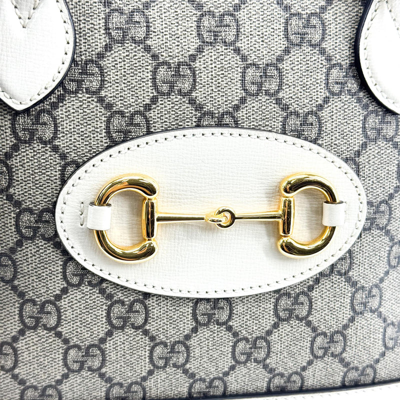 Gucci Horsebit 1955 Top Handle Gg Coated Canvas With Leather White Bag