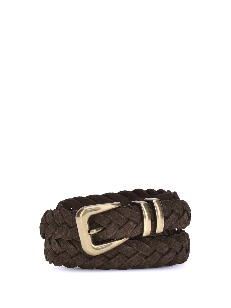 Brunello Cucinelli Woven Calf Leather Belt — Gray