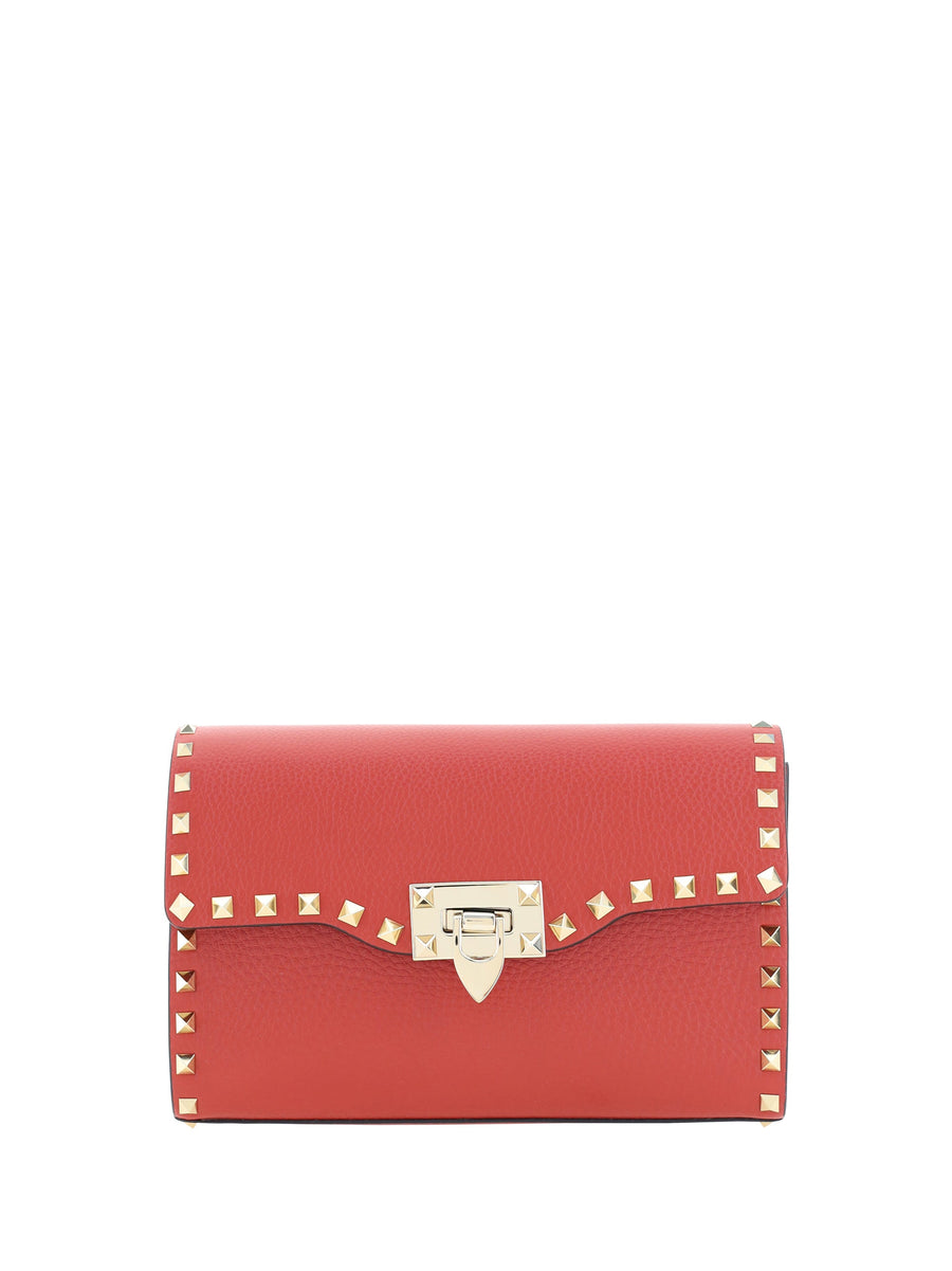 Valentino Garavani Rockstud Shoulder Bag — Red Calf Leather Bos Taurus