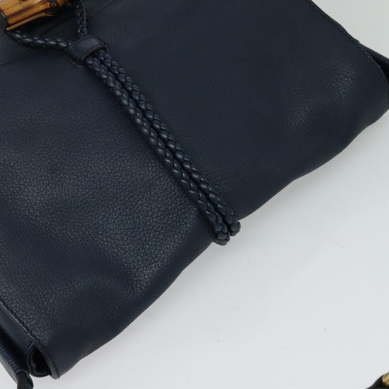 Gucci Hip Bamboo Flap Leather Blue Bag