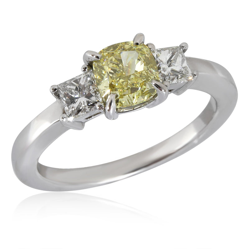Fancy Intense Yellow Cushion Engagement Ring Platinum Vs1 1.31 Ctw 950