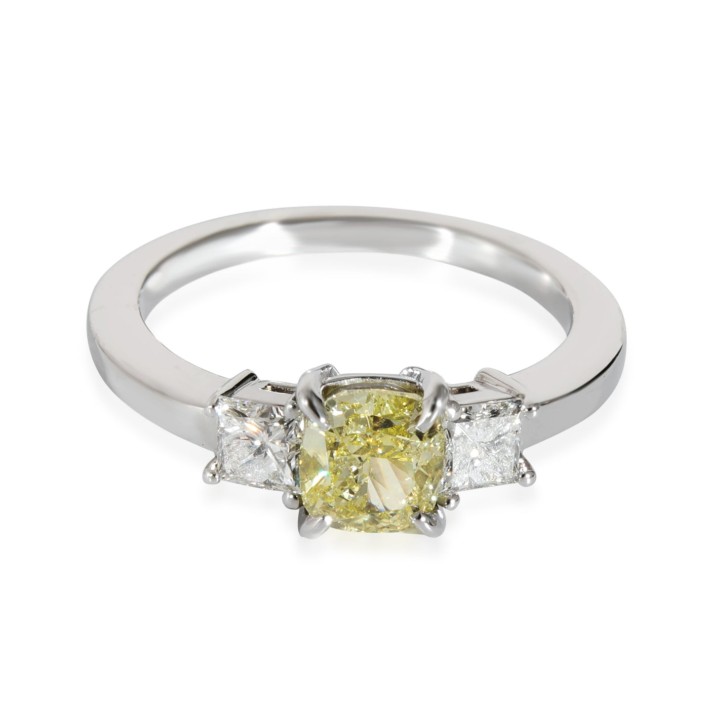 Fancy Intense Yellow Cushion Engagement Ring Platinum Vs1 1.31 Ctw 950