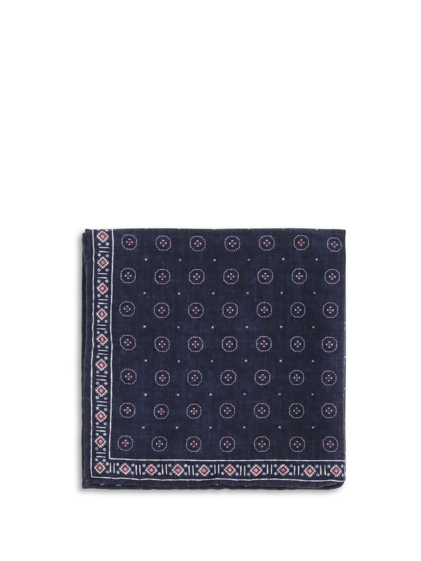 Brunello Cucinelli Ethnic Silk Jacquard Pocket Square — Navy Accessory
