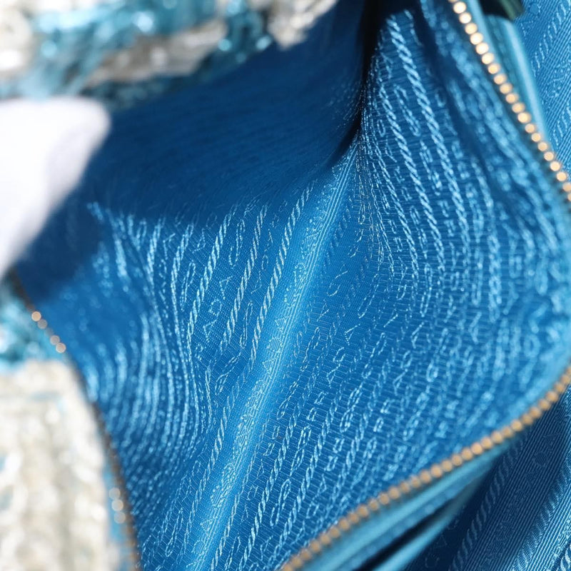 Prada Open Raffia Blue Wood Bag