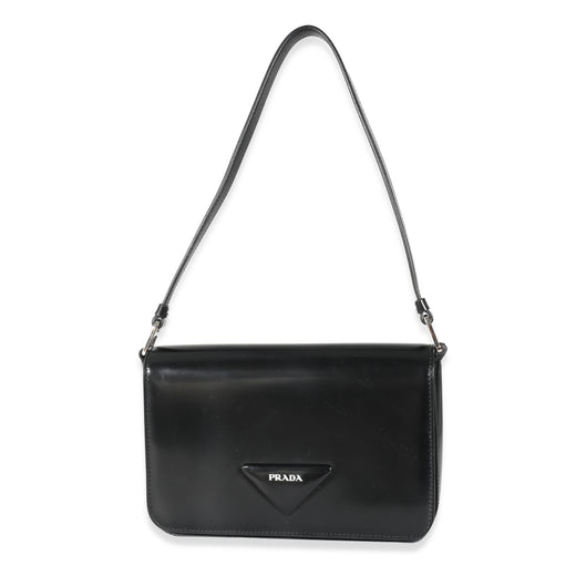 Prada Black Brushed Leather Shoulder Bag Handbag