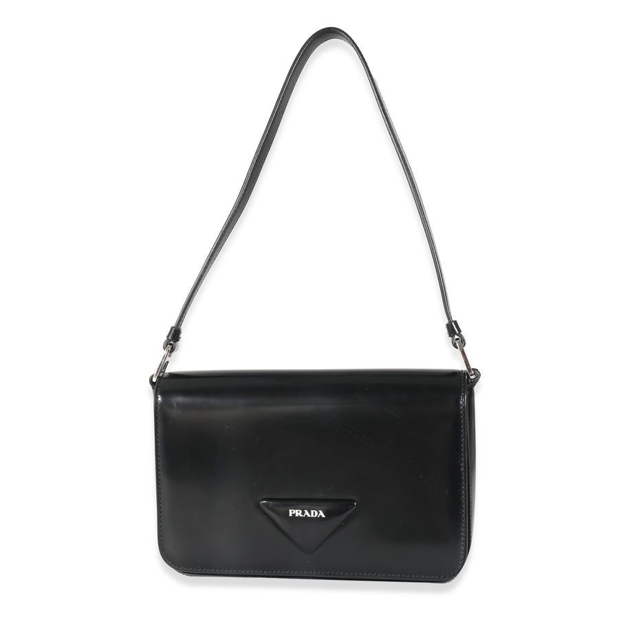 Prada Black Brushed Leather Shoulder Bag Handbag