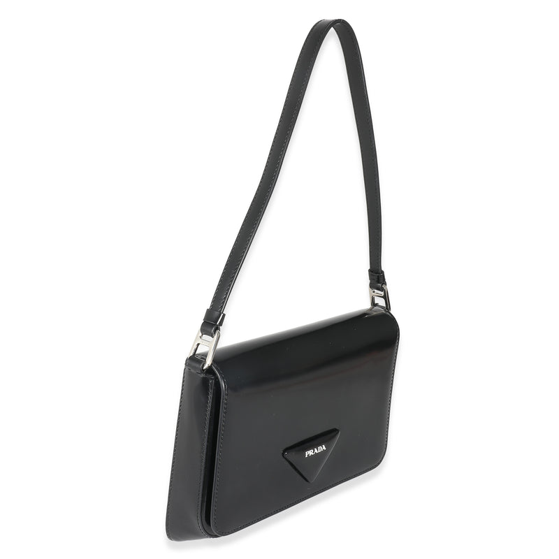 Prada Black Brushed Leather Shoulder Bag Handbag