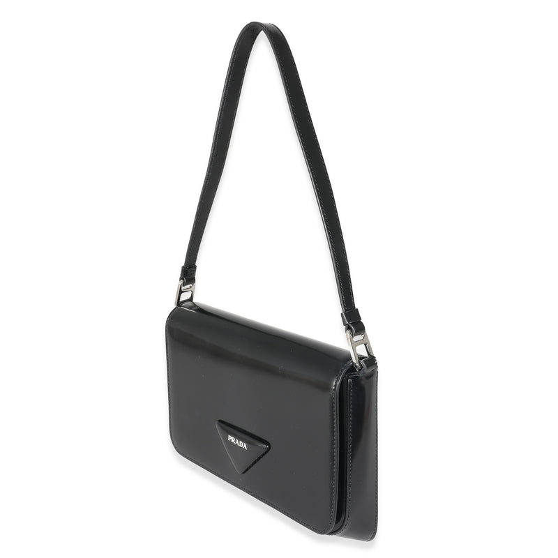 Prada Black Brushed Leather Shoulder Bag Handbag