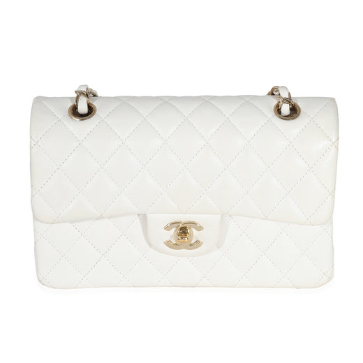 Chanel White Quilted Caviar Small Classic Double Flap Handbag Leather