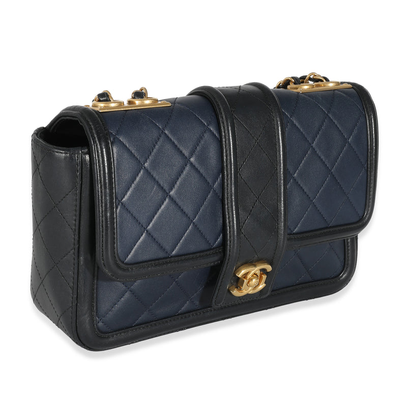 Chanel Navy Black Quilted Lambskin Medium Elegant Cc Flap Bag Black; Blue Leather Handbag