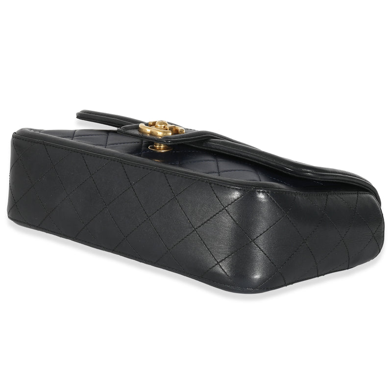 Chanel Navy Black Quilted Lambskin Medium Elegant Cc Flap Bag Black; Blue Leather Handbag