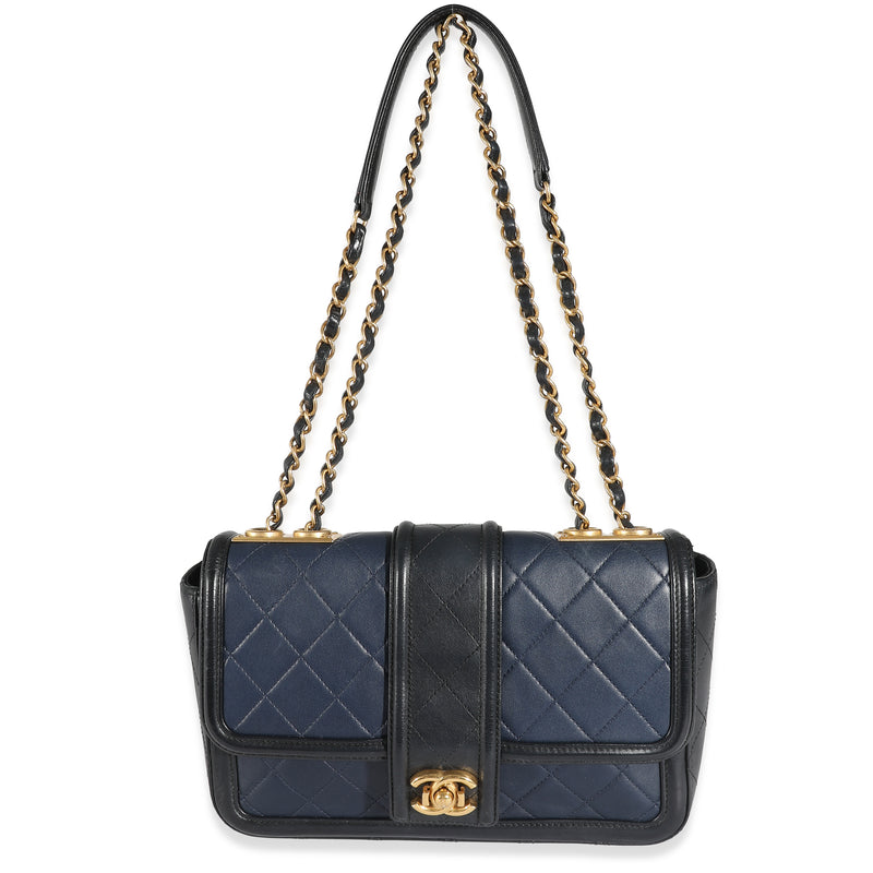 Chanel Navy Black Quilted Lambskin Medium Elegant Cc Flap Bag Black; Blue Leather Handbag