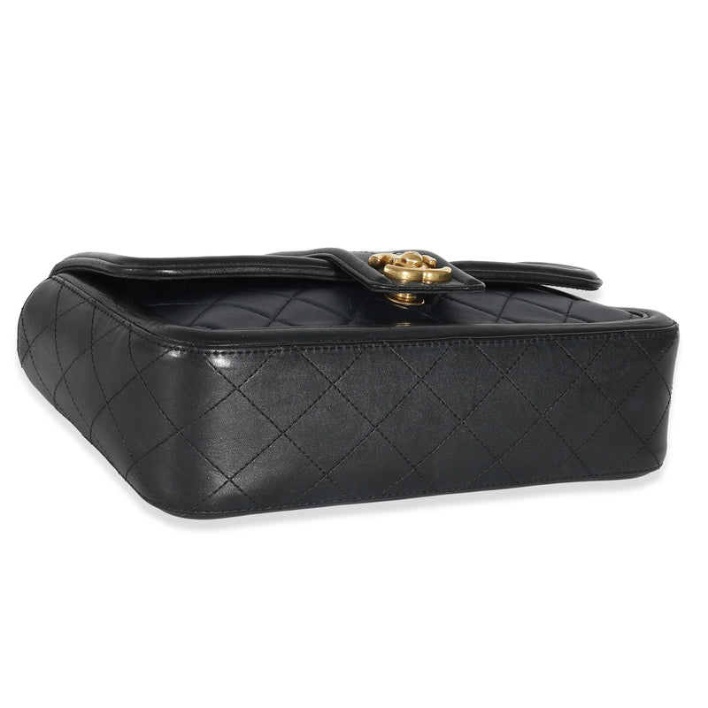 Chanel Navy Black Quilted Lambskin Medium Elegant Cc Flap Bag Black; Blue Leather Handbag