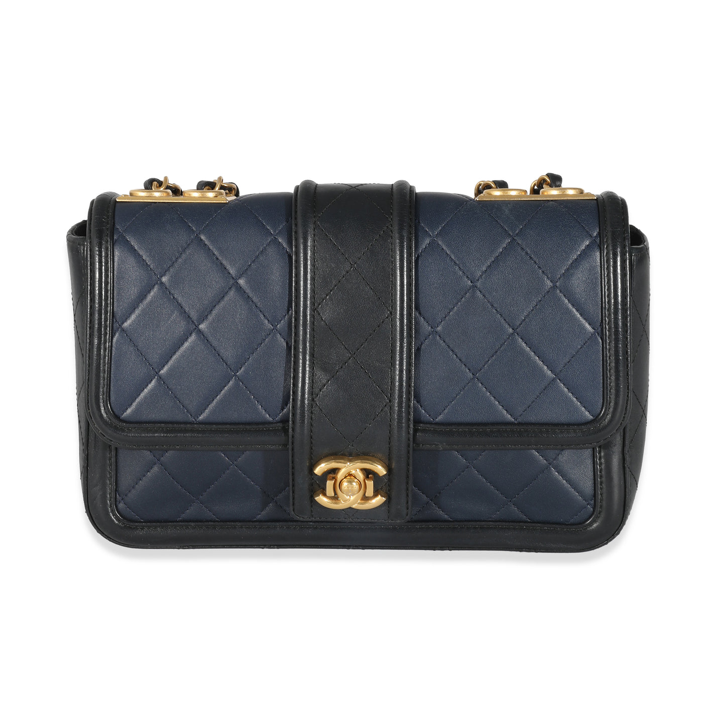 Chanel Navy Black Quilted Lambskin Medium Elegant Cc Flap Bag Black; Blue Leather Handbag