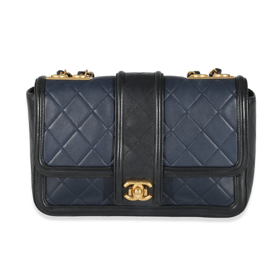 Chanel Navy Black Quilted Lambskin Medium Elegant Cc Flap Bag Black; Blue Leather Handbag