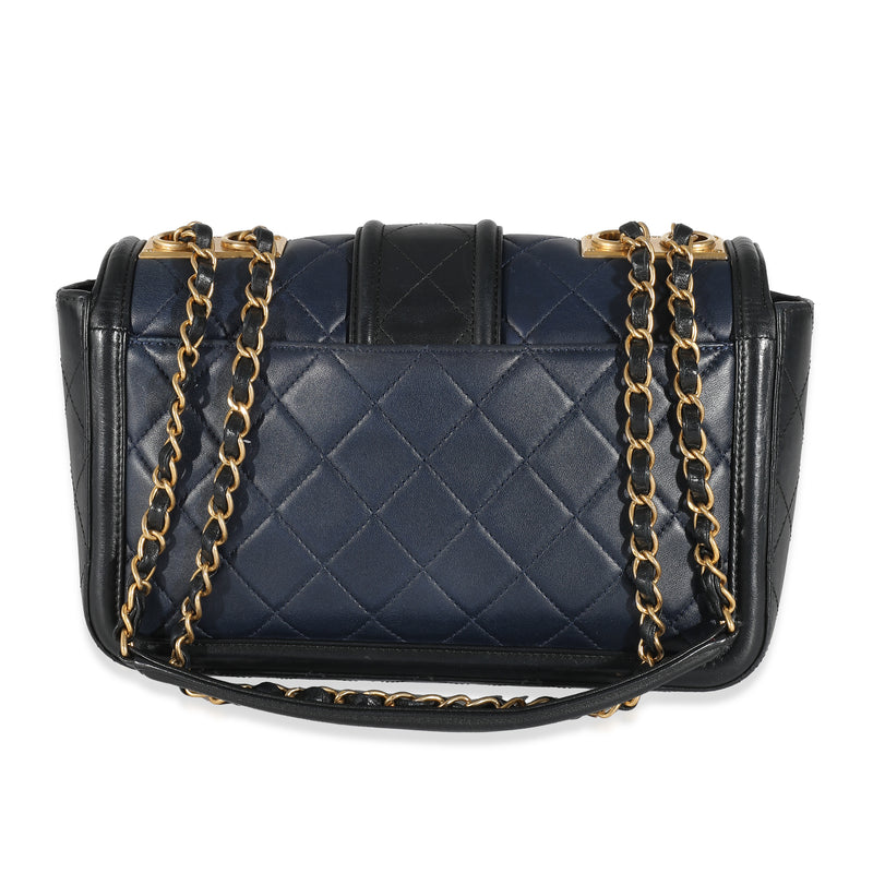 Chanel Navy Black Quilted Lambskin Medium Elegant Cc Flap Bag Black; Blue Leather Handbag