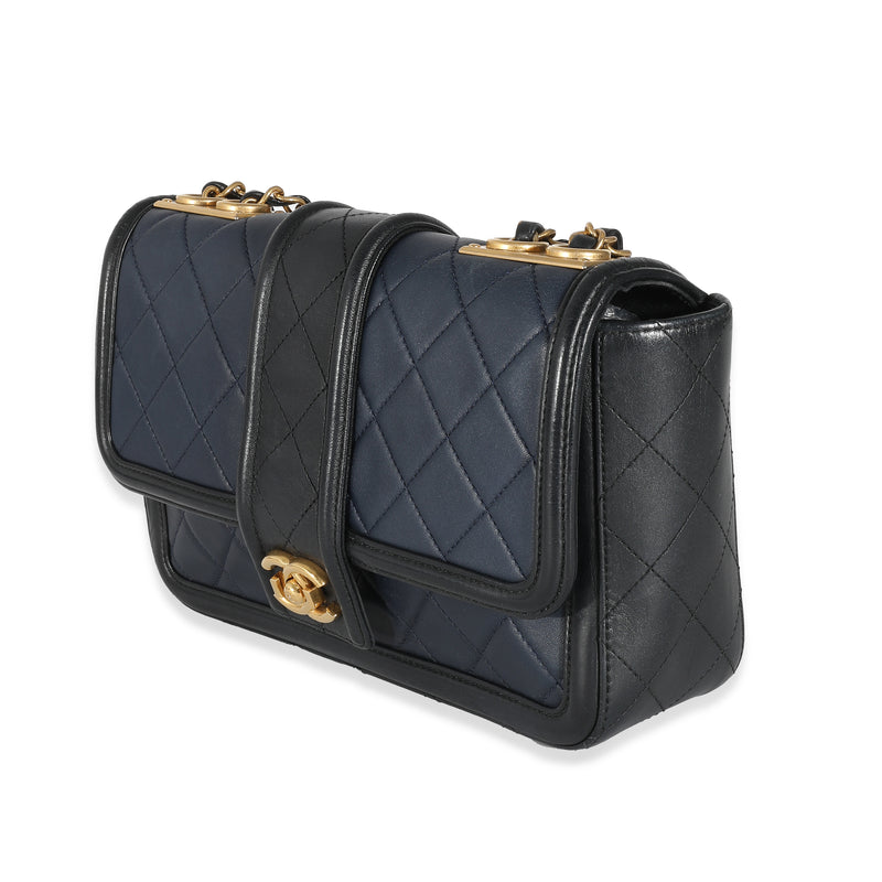 Chanel Navy Black Quilted Lambskin Medium Elegant Cc Flap Bag Black; Blue Leather Handbag