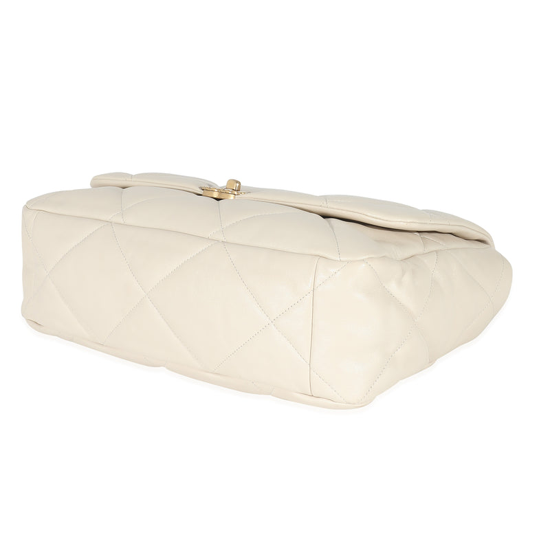 Chanel Ivory Shiny Quilted Lambskin Maxi 19 Flap Bag Beige Leather Handbag