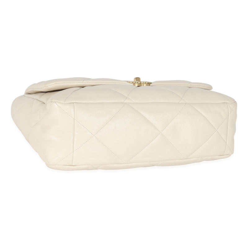 Chanel Ivory Shiny Quilted Lambskin Maxi 19 Flap Bag Beige Leather Handbag
