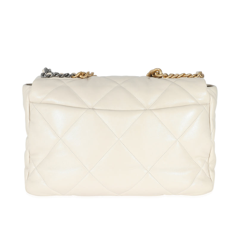 Chanel Ivory Shiny Quilted Lambskin Maxi 19 Flap Bag Beige Leather Handbag
