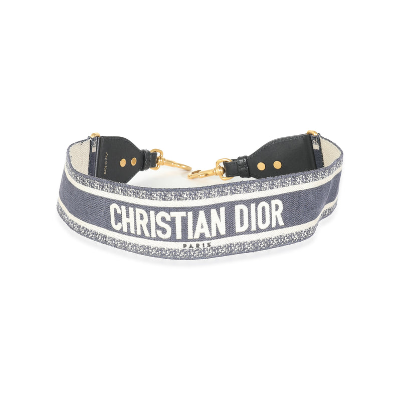 Christian Dior Navy Logo Embroidered Adjustable Shoulder Strap Blue Canvas Bag