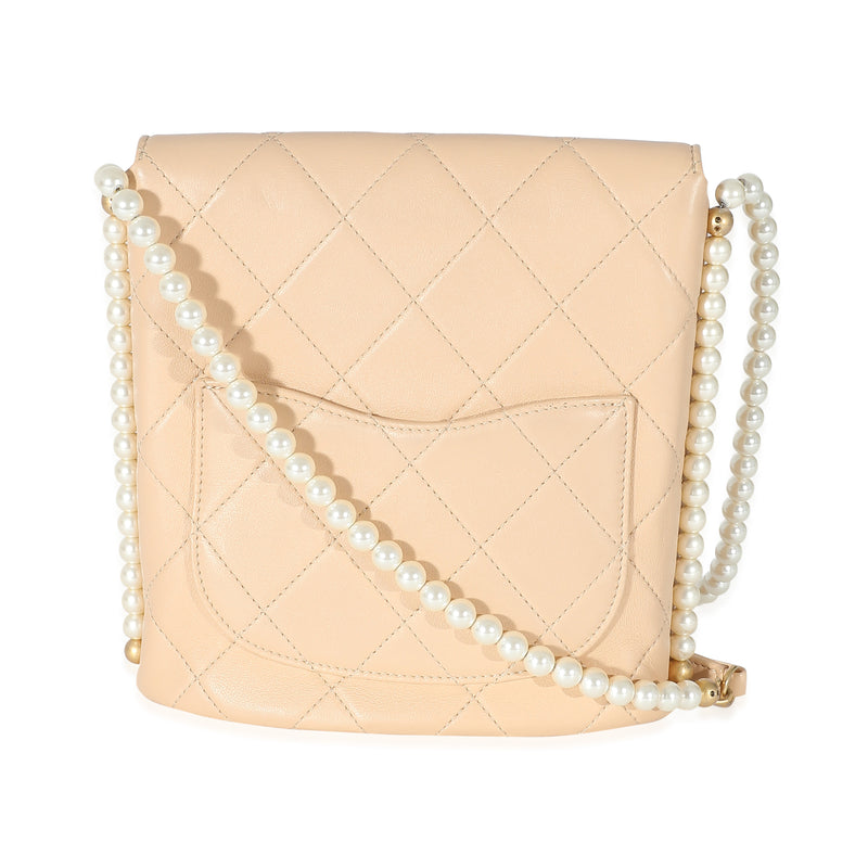 Chanel Beige Quilted Calfskin Small Pearl Chain Hobo Leather Handbag