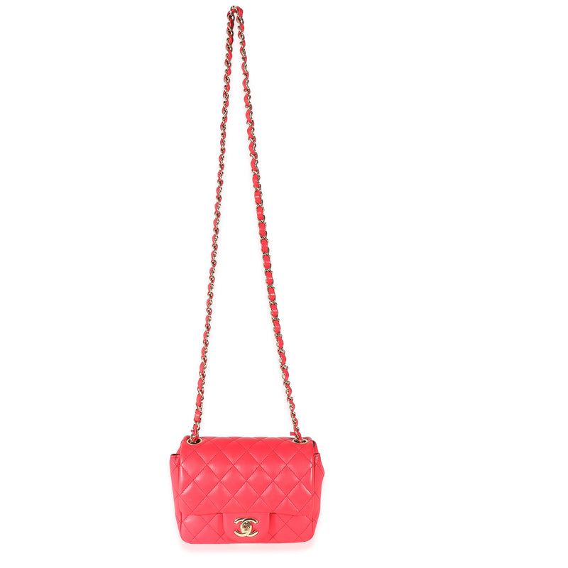 Chanel Dark Pink Quilted Lambskin Mini Square Flap Bag Leather Handbag