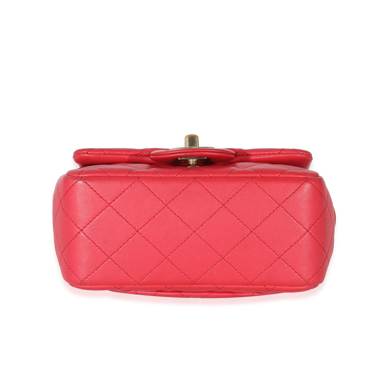 Chanel Dark Pink Quilted Lambskin Mini Square Flap Bag Leather Handbag